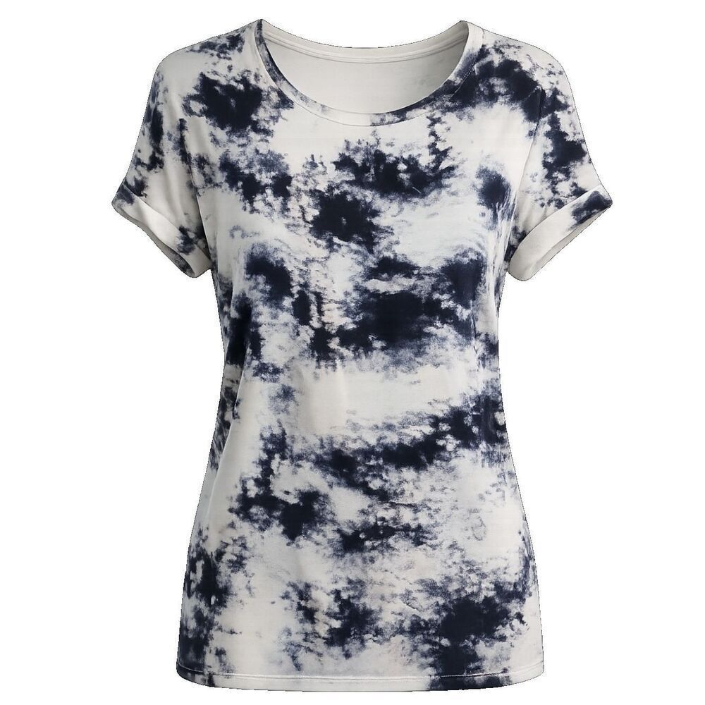 First Love Tie Dye T-shirt Womens Size S Soft Knit Rolled Short Sleeve Stretch